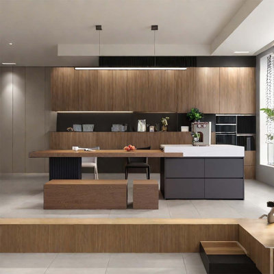 Superior rock slab island dining table integrated