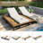 Outdoor Acacia Wood Chaise Lounge , With 5-Position Adjustable Backrest, Reclining With Cushion, Patio Lounger With Wood Side Table (Set Of 2)-914294579
