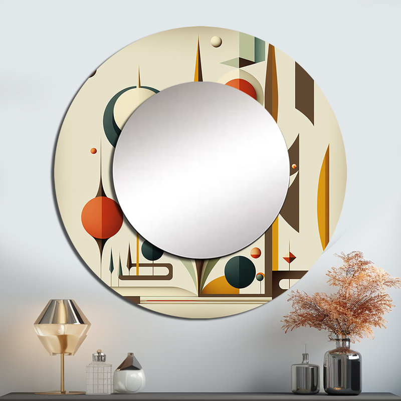 Vintage Mid-century Graphics VI - Midcentury Modern Unique Wall Mirror Decor, Modern Large Round Mirror, Printed Metal Art
