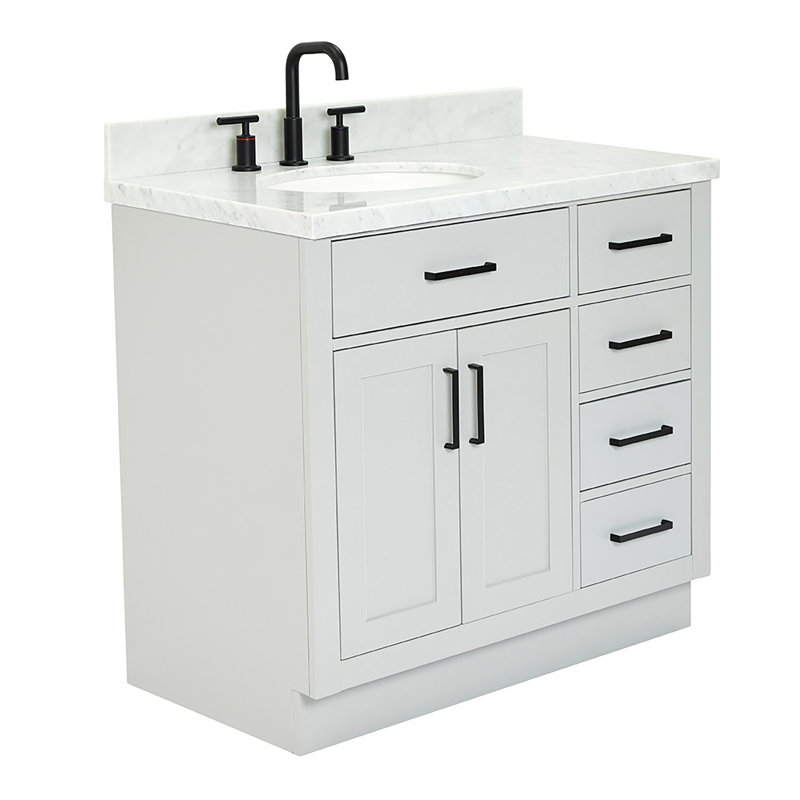 ARIEL HEPBURN 37 IN RIGHT OFFSET RECTANGULAR SINK VANITY 1,5 IN, Gray, Left, Oval