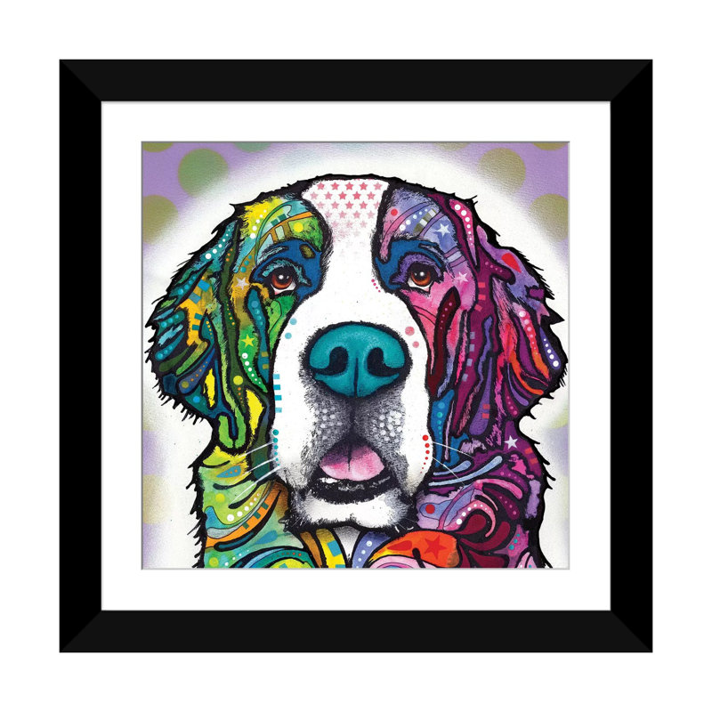 « saint bernard », impression sur toile, Papier d'art encadré noir, Blanc, H 24 po x l 24 po x P 1 po