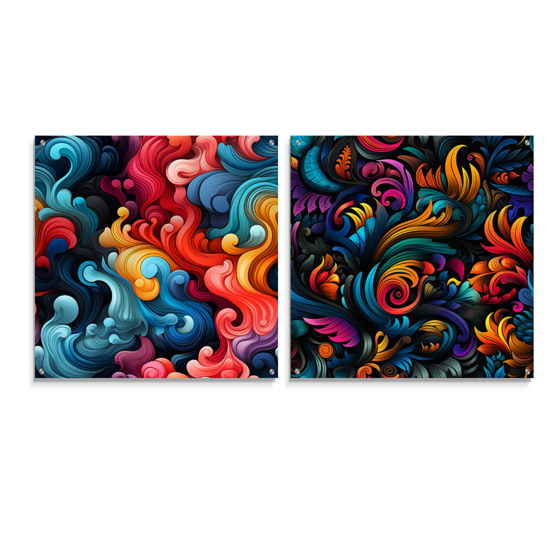 Conlley - Ensemble de 2 art mural abstrait en acrylique sur verre, H 16 po x l 33 po