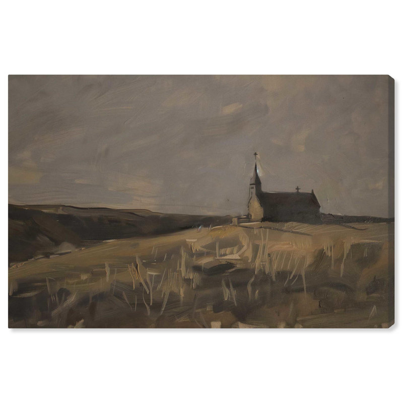 Vintage Landscape Wrapped Canvas Art in Dark Brown and Beige