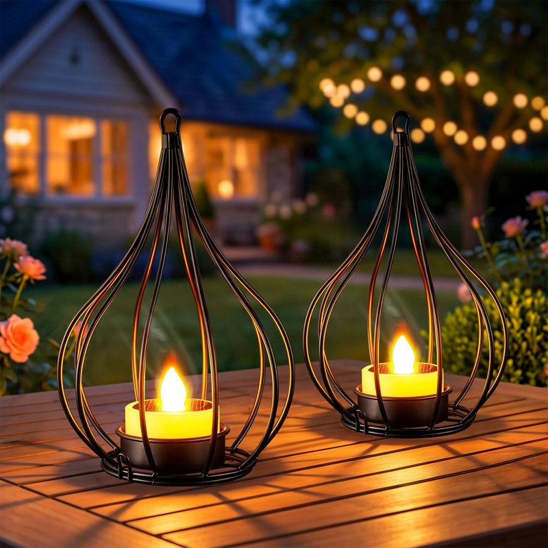 Waterproof Outdoor Solar Hanging Lanterns with Flickering Candle Lights, Rechargeable Solar Candle Lamp, Decorative Solar Lights for Garden, Yard, Porch, Tree, Lawn & Pathway, Ideal Gift for Women
