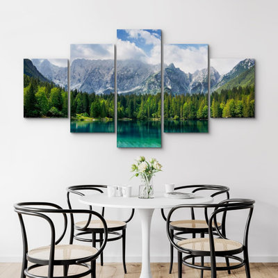 «Emerald Green Lake, Forest Mountain Nature Landscape», grande impression sur toile 5 pièces
