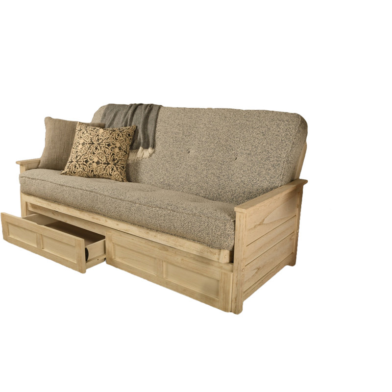 Futon double avec matelas avec rangement Emmiliano, Blanc patiné, 100% polyester gris Canton