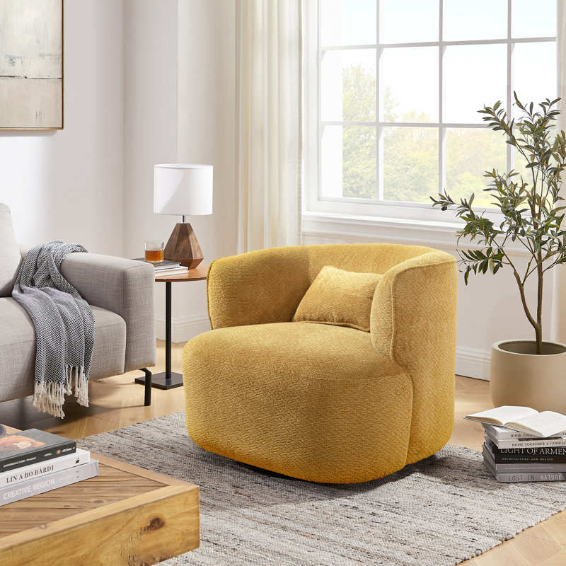Bernado 31.1'' Wide Fabric Swivel Barrel Chair, Yellow 