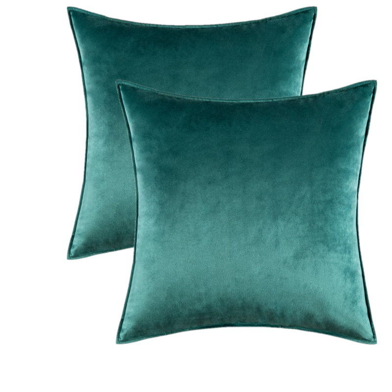  Housse de coussin carré en velours, Sarcelle, H 22 po x l 22 po, Polyester