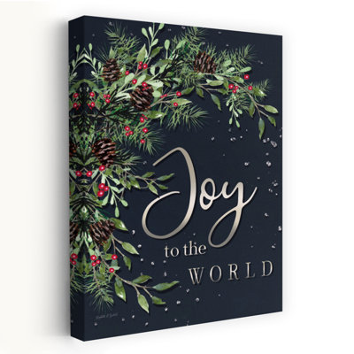«Joy To The World» - art contemporain avec branches de pin festives et joyeuses