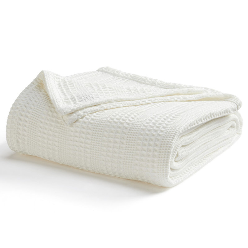 Jeté Amelia Waffle Weave, Très grand, Blanc