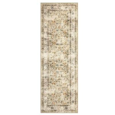 Washable Vintage Floral Printed Area Rug for Living Room Decor Non Slip Low Pile Thin Rugs for Bedroom Decor Entry Rug Stain Resistant Soft Distressed Carpet