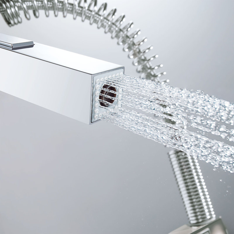 Eurocube® Pull Out Single Handle Kitchen Faucet with SilkMove® and with Accessories, StarLight Chrome