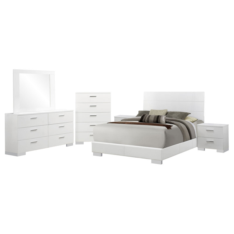 Ensemble de chambre à coucher à panneaux 6 pièces blanc brillant