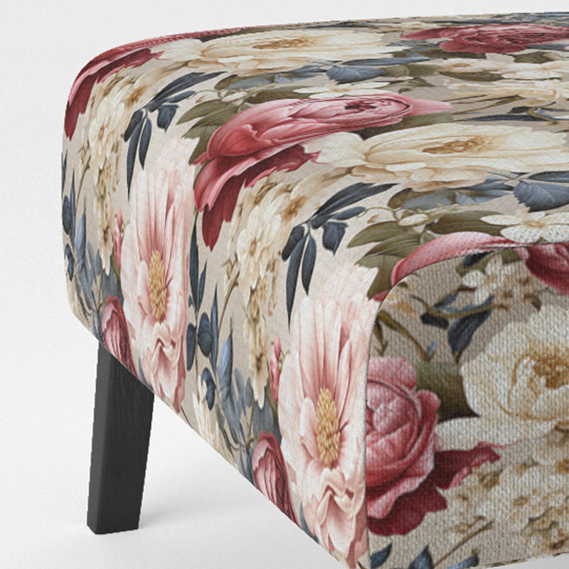 Pink Antique Floral Peony Garden - Upholstered Vintage Slipper Chair, Pink Accent Chair, Pink Antique Floral Peony Garden V
