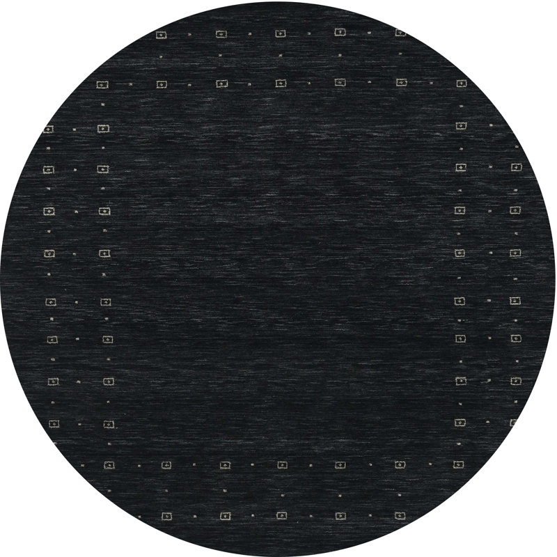 Tapis contemporain noir, Rond 6 pi x 6 pi