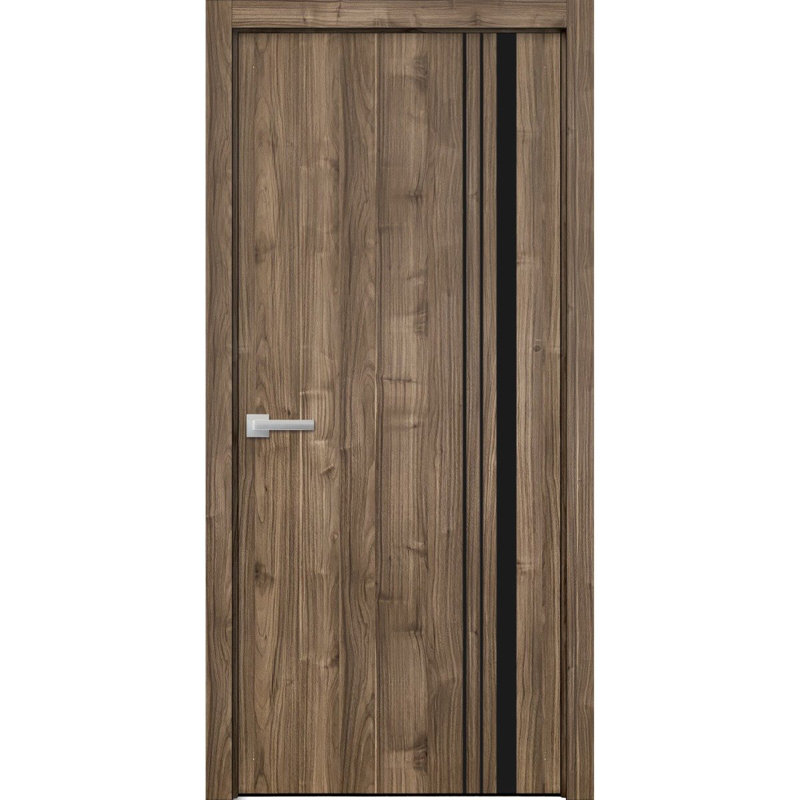 Porte intérieure moderne en bois pré-montée avec quincaillerie Planum 0011, panneau simple, cadre et moulures en noyer, portes robustes pour salle de bain et chambre à coucher - 42 po x 84 po
