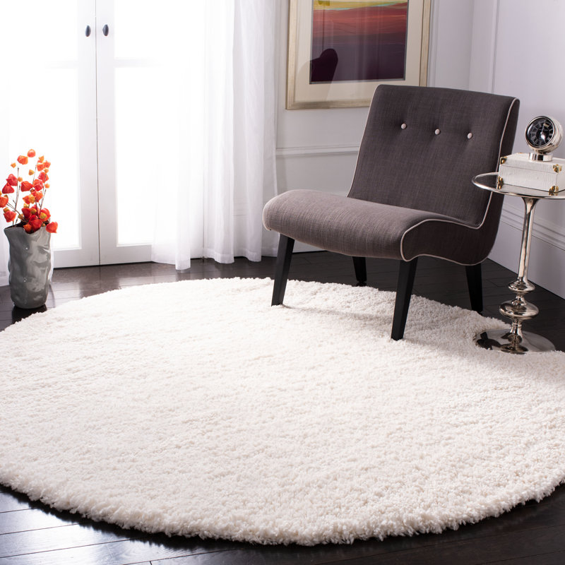 Tapis ivoire à poils longs Sador, Rond 6 pi 7 po, White