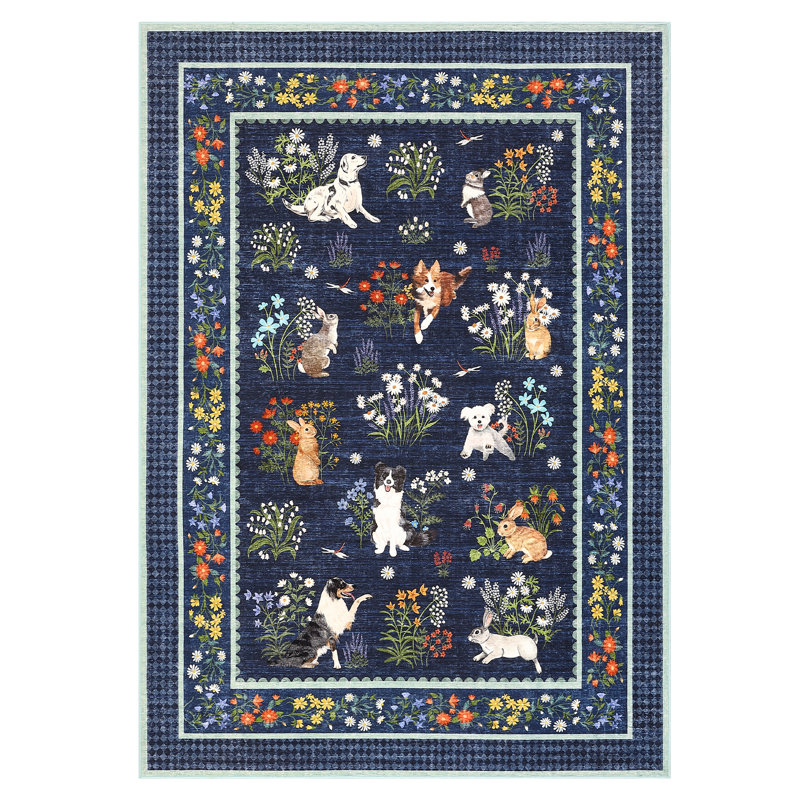Tapis lavable à la machine Whimsical, Bleu, 8 x 10 pi