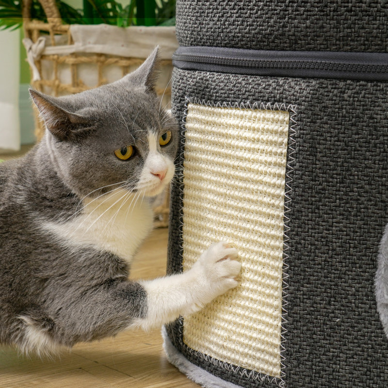 3-Storey Cat Condo Barrel Tree with 2 Hideaways; Scratching Board