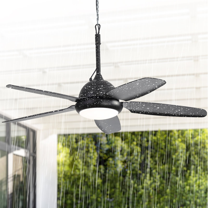 52" Outdoor Ceiling Fan Light, Ip65, Hook Mount, Plug-In, Led Dimmable, Remote, Reversible Dc, Black Ceiling Fan For Patio Bedroom