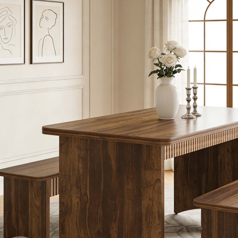 Ensemble de table de salle à manger trois pièces avec 2 bancs pour 4 à 6 personnes