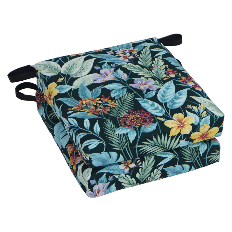 Outdoor 3'' Seat Cushion, Blue/Green Floral