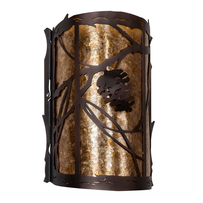 10" Wide Whispering Pines Left Wall Sconce, Mahogany Bronze, Amber, 2