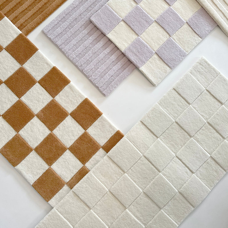 CHECKERBOARD Hand Loomed Wool Checkered Area Rug, Cream