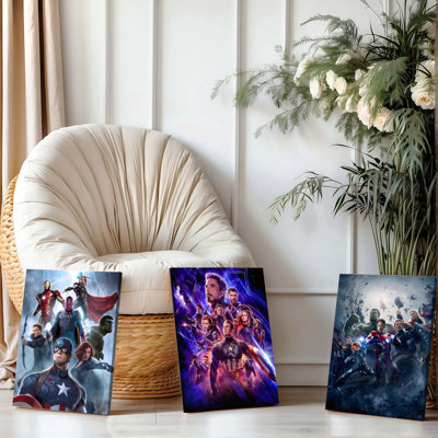 3 pièces d'art mural, affiche encadrée, affiche de film Avengers, art mural super-héros, impressions pour salon, chambre à coucher, décoration moderne, décoration HD de haute qualité, prête à accrocher, cadeau de ventilateur Marvel