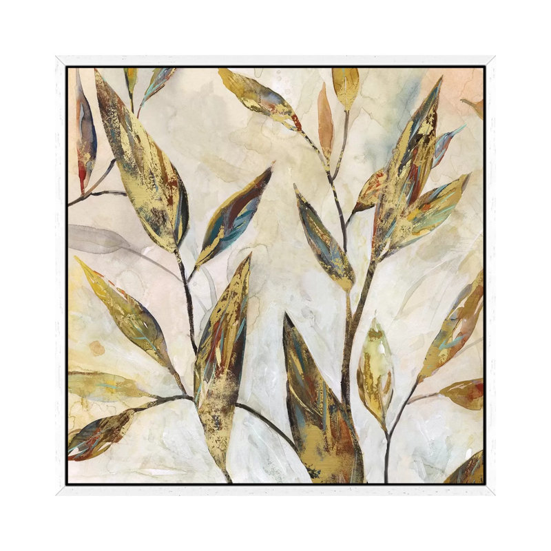 Gilded Leaves II by Carol Robinson - Painting on Canvas, 93.98 cm H x 93.98 cm W, White Framed