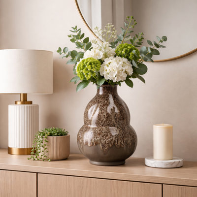 Modern Terracotta Table Vase For Home Decor - Portugal Tall Flower Vase Accent With Speckled Glaze For Tabletops, And Living Room Styling - 16", Brown