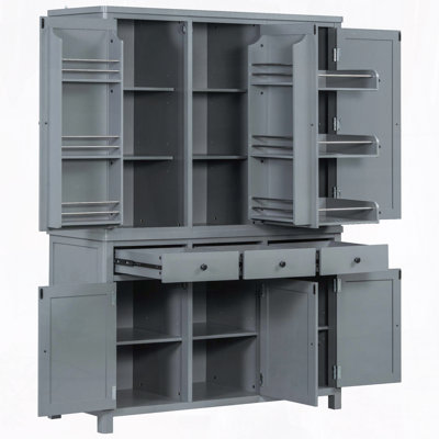 74.8" High-Capacity Pantry with 6 Doors & Adjustable Shelves