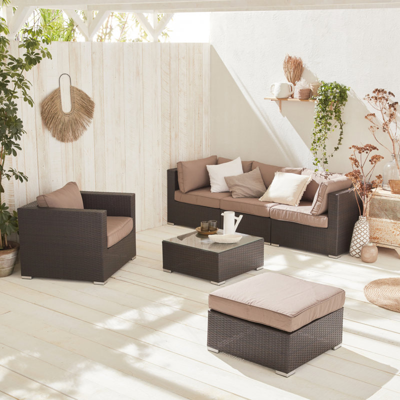 Hicham 5-Seater Rattan Garden Sofa Set, Chocolate/Brown