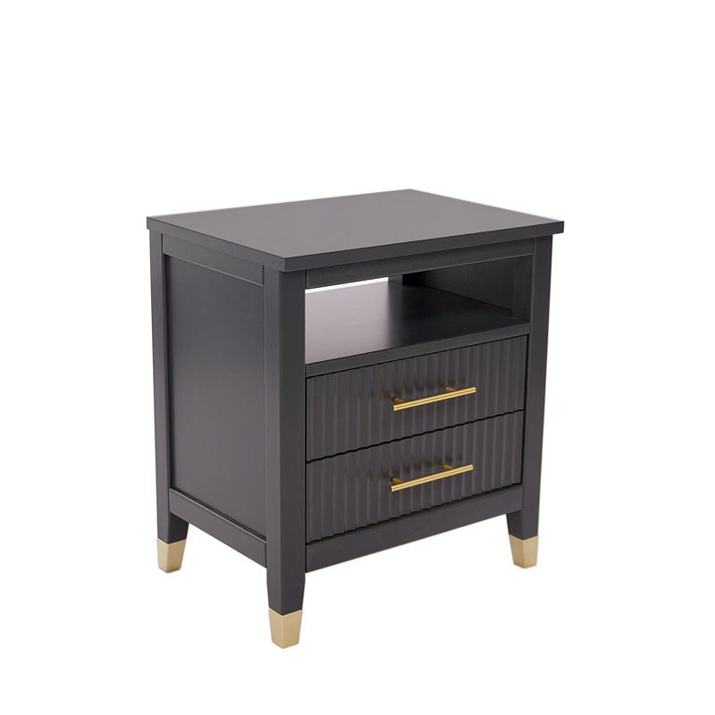 Ambyr 50cm W Solid + Manufactured Wood Bedside Table, Grey