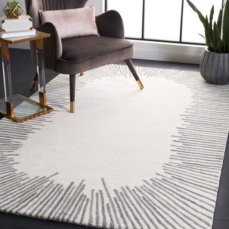 Jakavian Hand Tufted Wool/Cotton Abstract Rug in Gray/Ivory, Rectangle 8' x 10'