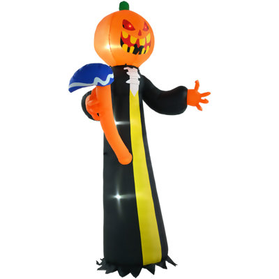 Tête de citrouille gonflable 10 pi Outsunny, fantôme d'Halloween avec marteau, décoration d'extérieur à DEL pour l'extérieur, imperméable