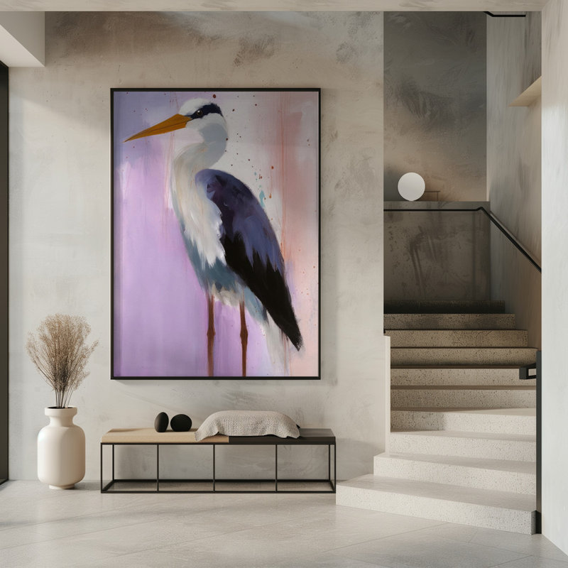 "Cigogne", art mural texturé encadré, Cadre noir, H 14 po x l 10 po