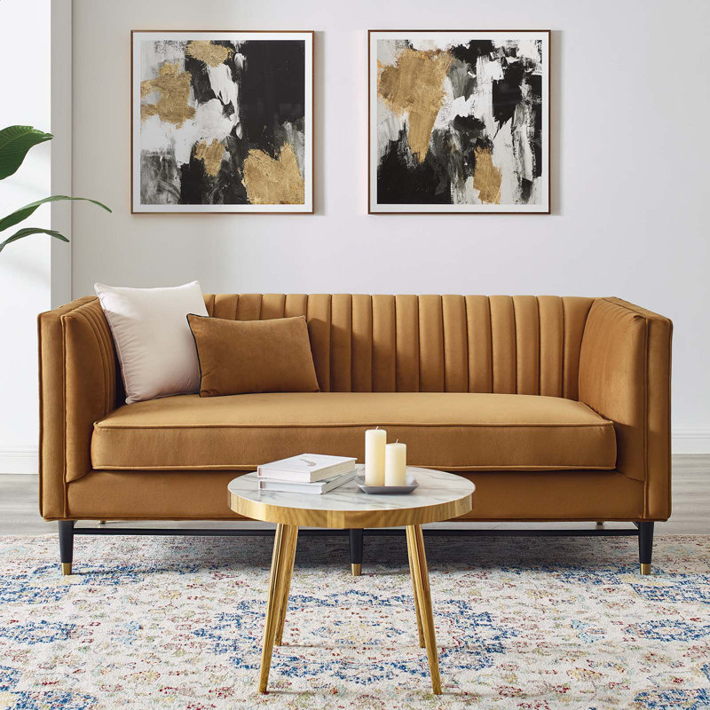 Causeuse en velours Devote, Velours cognac