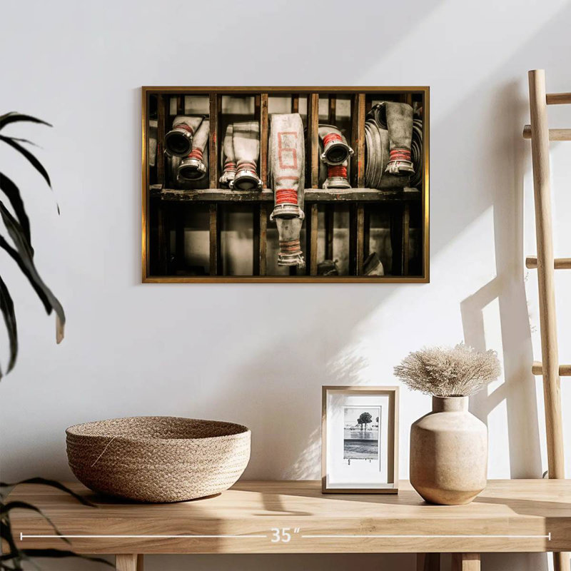 Firefighter Hose, 19" X 13", Floating Frame Gold