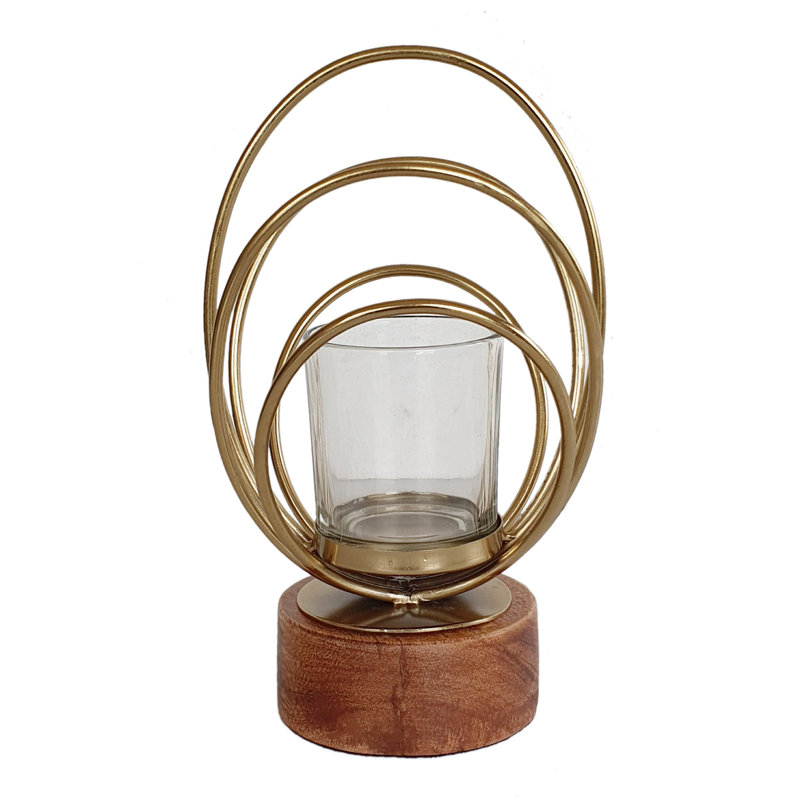 Candle Holder Gold/Brown, 10.20" H x 8.00" W x 4.70" D