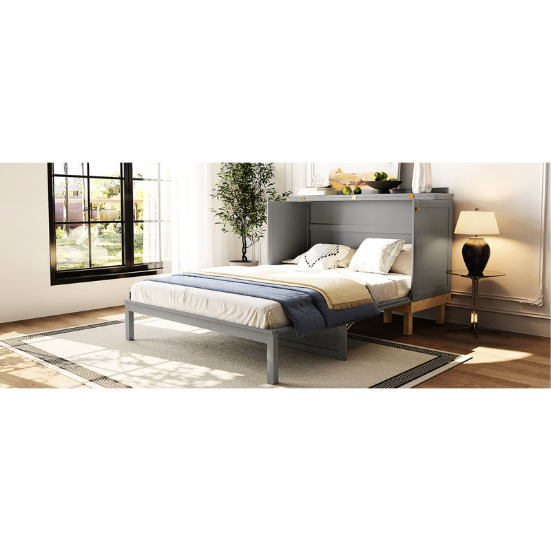 Grand lit en gris, fonctionnalité d'espace avec deux choix de finition, bois de pin et construction, facile à assembler, grand rangement gris avec design, options modernes, structure solide, installation rapide
