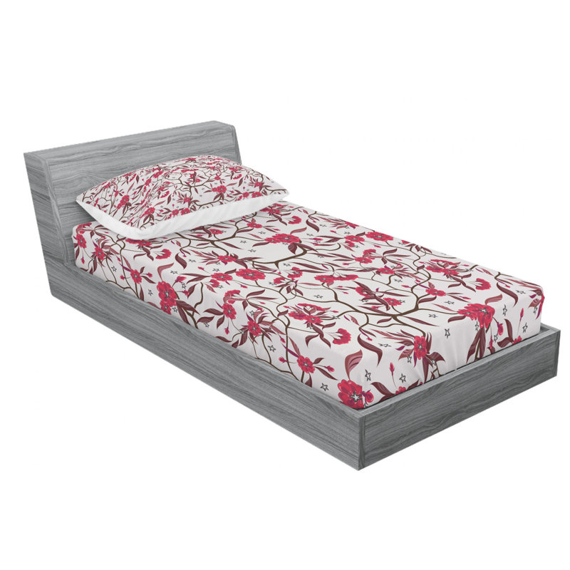 Microfiber Floral Fitted Sheet, Twin Fitted Sheet with 1 Pillowcase