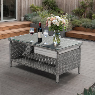 Table d'appoint de patio 16 po à double couche en osier gris