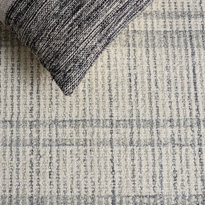 Abstract Hand Tufted Wool; Cotton Striped Indoor Rug, 8'-0" x 10'-0" Rectangle