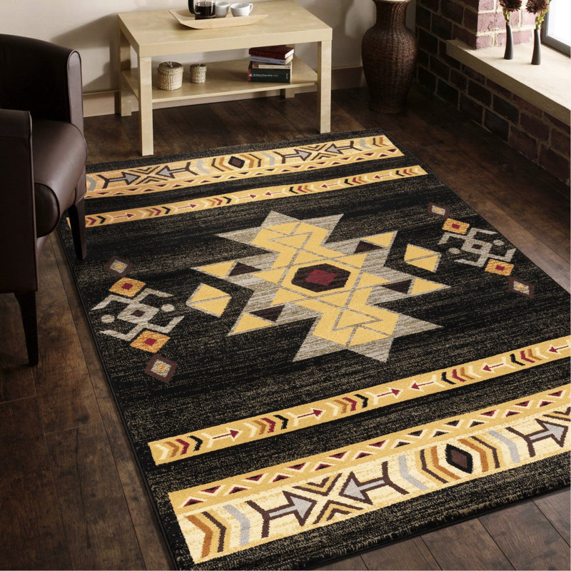 Tapis tribal Gcyls4004, 7 pi 10 po X 3 po, noir, polypropylène, teinté, pour usage quotidien très fréquenté, et tapis noir pour animaux avec - Gcyls4004, 100% Family Homes,