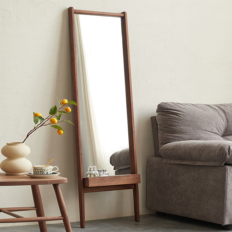 Miroir pleine grandeur rectangulaire en bois manufacturé, Noyer noir