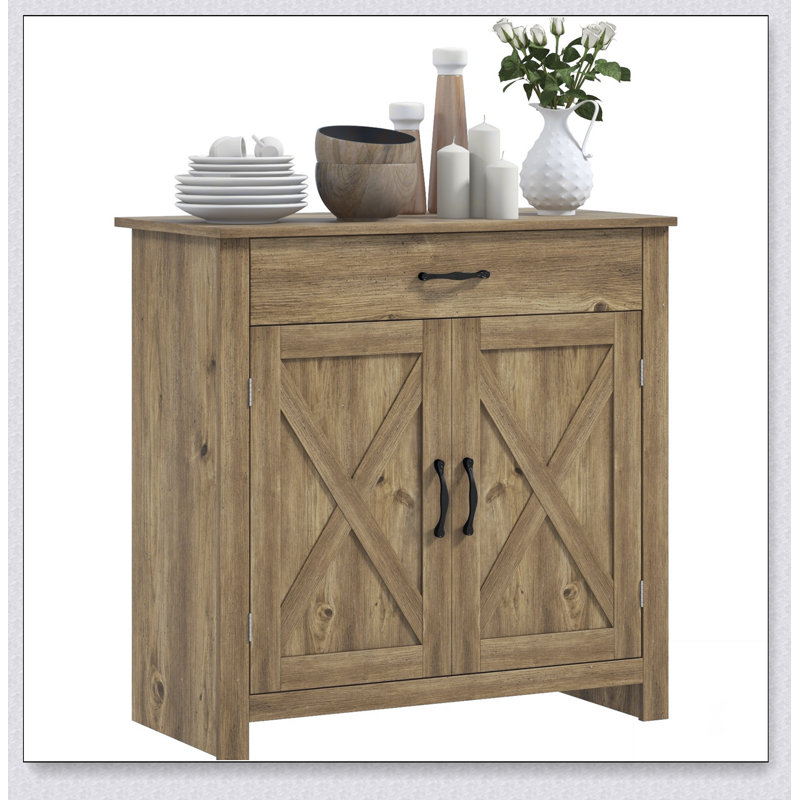 Accent Cabinet with Drawer, Natural Wood