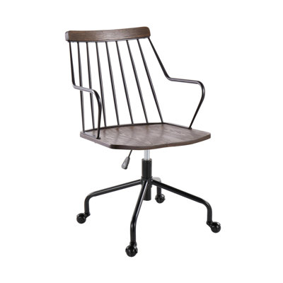 Preston Farmhouse Adjustable Office Chair Metal, Antique Copper and White Washed Wood by LumiSource