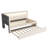 Twin Upholstered Platform Bed with Trundle, LED Lights, USB Charging Ports, Linen Headboard, No Box Spring Needed, White-129028727