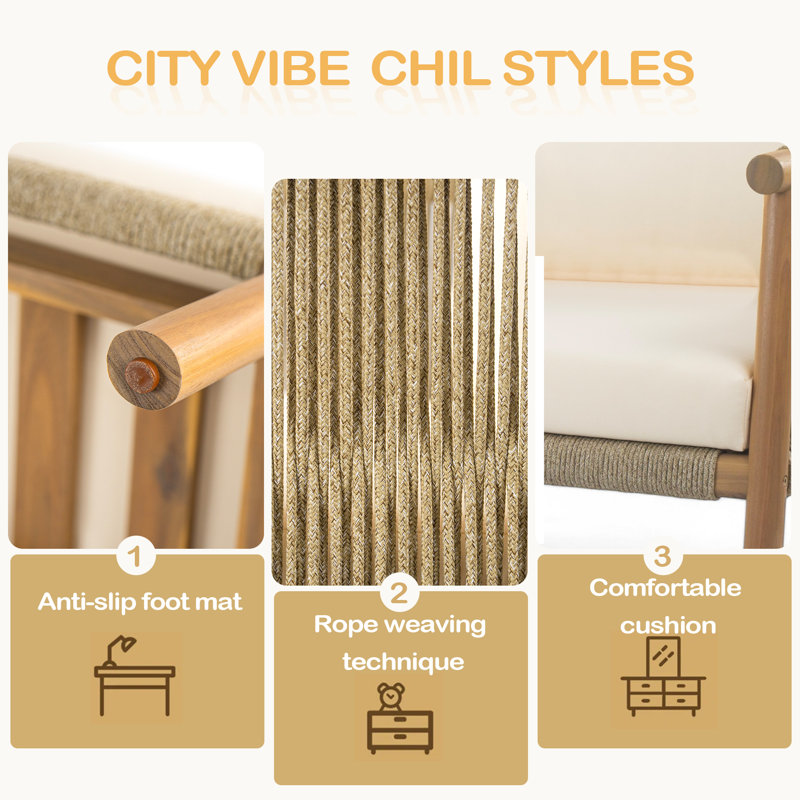Méridienne d'extérieur moderne tissé de 28 po avec structure en bois massif et coussins en polyester confortables, parfait pour la terrasse, le jardin ou le balcon
